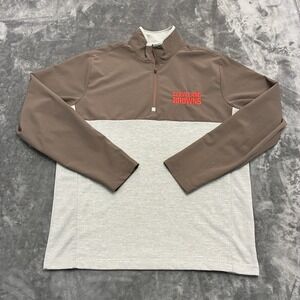 Antigua Cleveland Browns Quarter Zip Pullover Mens Large Brown Gray Good NFL Top